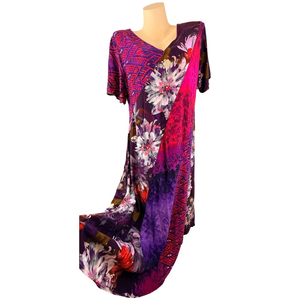 Soft Surroundings Boho Floral Mixed Print V-Neck Maxi Dress Purple XL - Picture 2 of 6